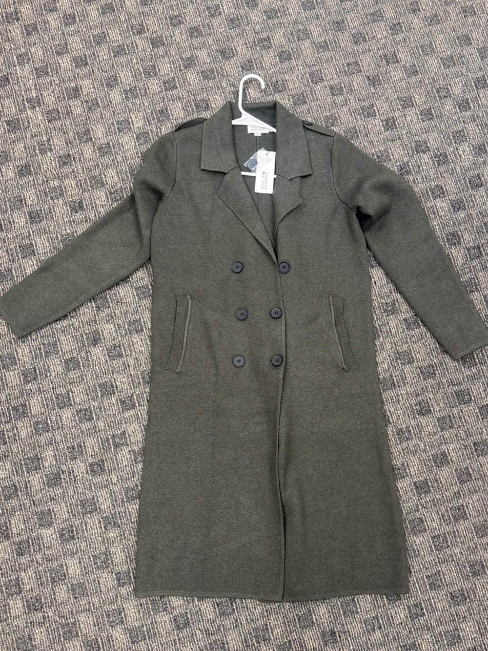 Molly‎ Bracken Khaki Knit Double Breasted Long Coat Small NWT